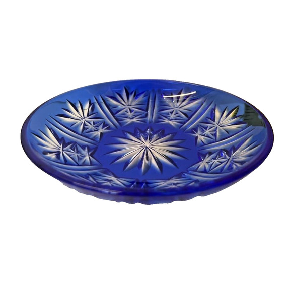Bohemia Cobalt Blue Bowl Cut Fans, Stars & Criss Cross 5 5/8" x 1" Set of 6 - Picture 1 of 4